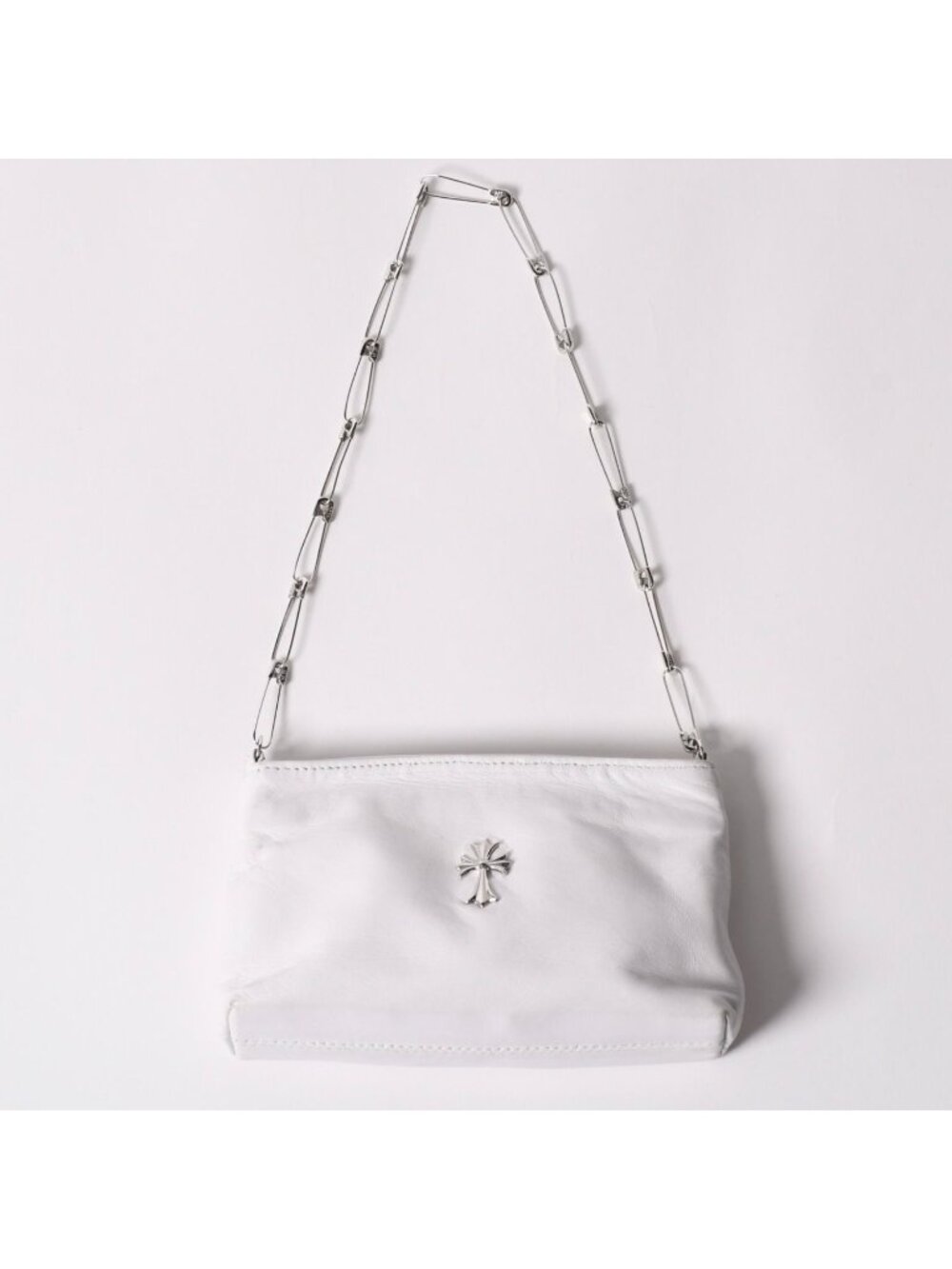 Chrome Hearts Safety Pin Pouch Shoulder Bag White Silver